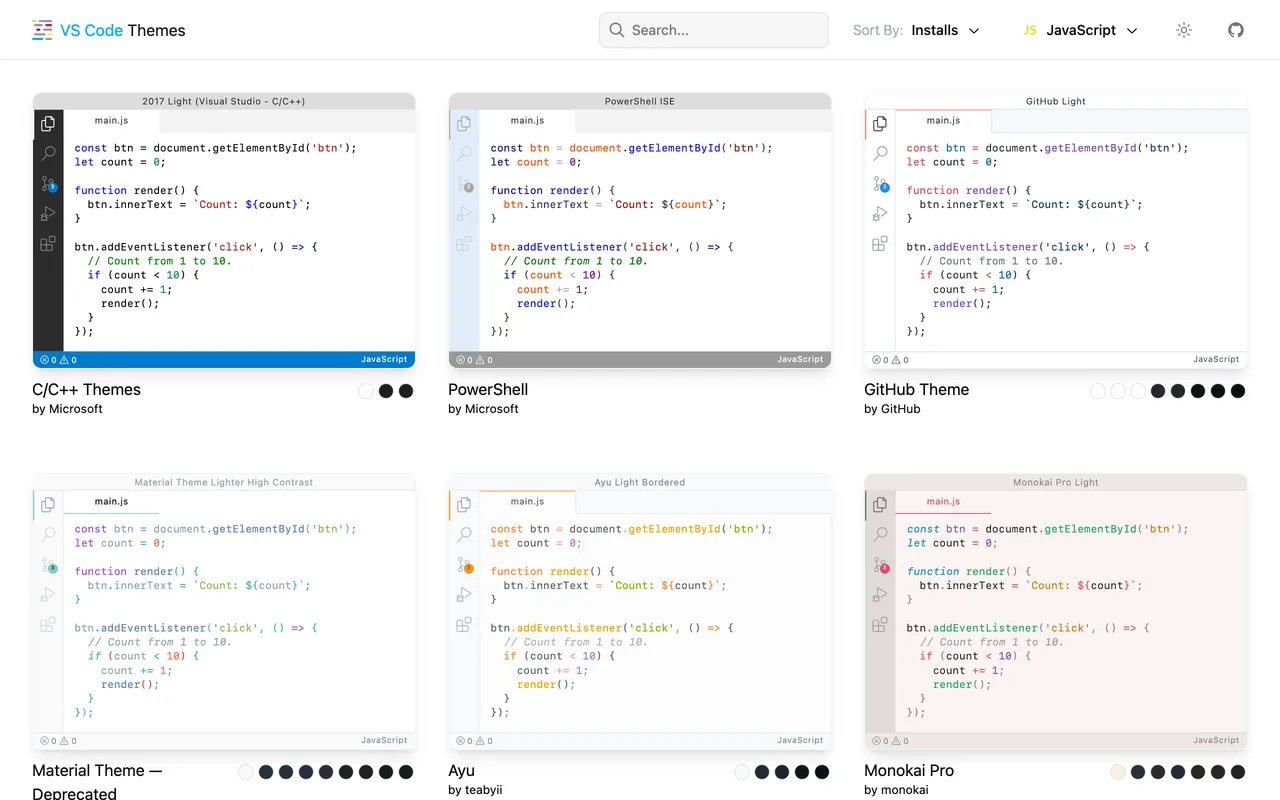 VS Code Themes preview